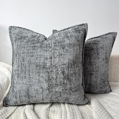 OYIMUA Textur Chenille Kissenbezug 45x45 Grau 2er Set Dekokissen | Landhaus Boho Sofakissen,Quadratische Modern Kopfkissenbezug für Bett Sofa,Wohnzimmer Schlafzimmer Deko Kissen bezug