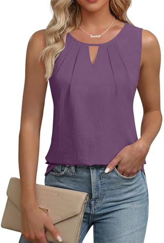 Cuptacc Tops für Damen V-Ausschnitt Ärmellos Blusentop Lila L 42-44