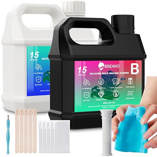 BBDINO Platinum Liquid Silicone Mould Making Kit 15A Translucent 2000g | 1A:1B Mixing Self Degassing 3 Hrs Fast Cure Moulding Silicone Flexible & Durable -Ideal for Resin/Soap/Silicone Moulds Making