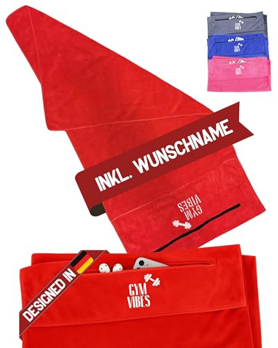 MüggenStick personalisiertes Gym Towel 50x100 cm, Gym Towel - ideal als Fitnesshandtuch, Badehandtuch, Reisehandtuch & Strandtuch, kompakt, leicht & schnelltrocknend (Rot, personalisiert)