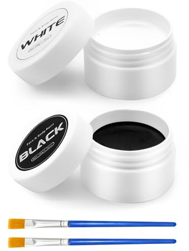 Lot de 2 peintures pour le corps noir, pour le visage, pour Halloween, carnaval et fêtes costumées, 2 pinceaux, pour maquillage de théâtre, Halloween, maquillage de carnaval, maquillage de fête