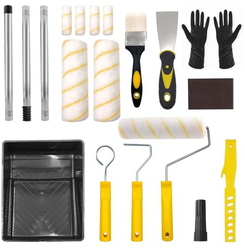 Paint Roller Set, 9 Inch 4 Inch Paint Rollers Set with Stainless Steel Extension Pole, Paint Rollers and Trays Sets, Microfiber Roller Cover for Painting Walls, Ceiling, Doors, Trim, Rooms