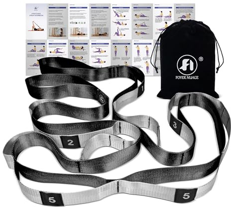 Foyer Nuage Stretch Bands for Exercise, Non Elastic Yoga Stretching Strap with Loops, 3.8cm x 2.45m, Stretching Bands for Physical Therapy, Yoga, Pilates, Dance, Gymnastics Exercise(Black)
