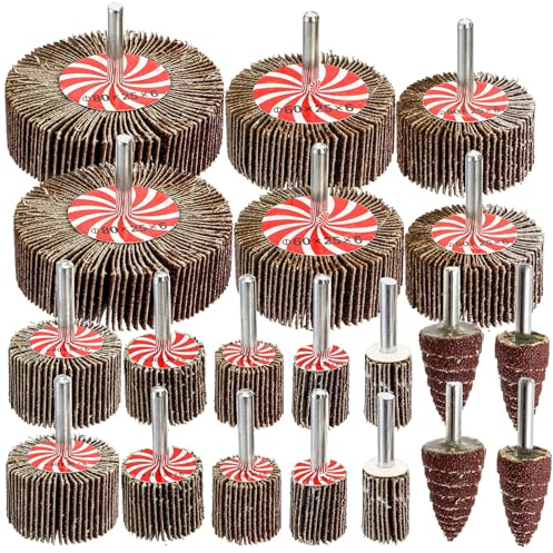 Hedume 20 Pcs 10 Sizes Abrasive Flap Wheel Sander Set, 80 Grit Sanding Flap Wheel, 1/4 Shank Flap Wheels Sander for Metal Wood Drill, Remove Rust