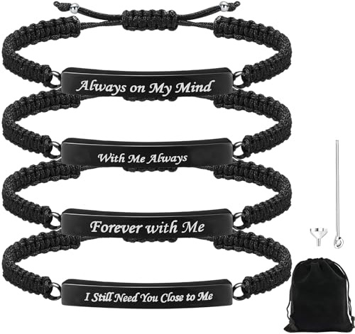 KEAGAN 4 Pack Cremation Jewelry Urn Bracelet for Ashes Keepsake Adjustable Personalized Memorial Braided Bangle Rope for Women Men Loved Ones and Pets
