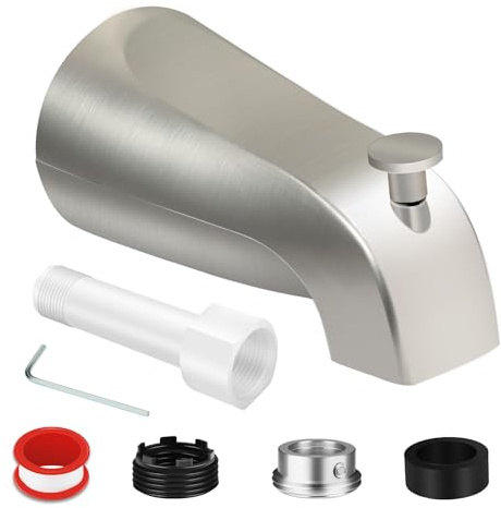 Universal Tub Spout for 1/2 Copper Pipe, 1/2 IPS and 3/4 IPS, Bathtub Faucet with Diverter and Adapter and Hex Wrench (Brushed Nickel)