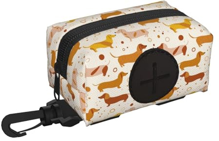 Soporte para bolsas de excremento de perro para correa, suave, ligero, con estampado de salchichas, dispensador de rollos, cierre de gancho y bucle, accesorios para pasear perros con cremallera y