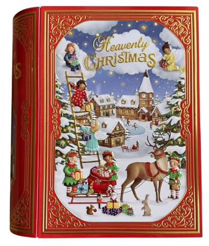 POWERHAUS24 Himmlische Weihnachtszeit XL Blechdose 24,5 cm x 21 cm x 9 cm, lebensmittelecht, Winter-Edition mit Backrezept