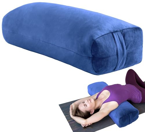 TOPROUD Yoga Bolster Pillow, Rectangular Yoga Pillow for Restorative Meditation, Bolster Meditation Cushion with Carry Handle, 70x27x15cm, Blue