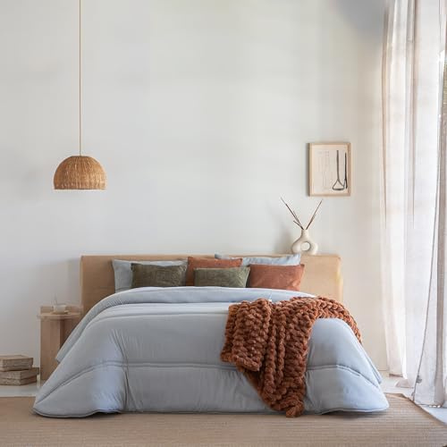Antilo - Edredón Nórdico Lara Gris para Cama de 200 - Conforter Acolchado de Rayas con Relleno 300 g/m², Tacto Pluma, Calor y Confort para Noches Frías