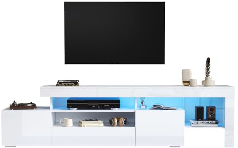 Generisch Meuble TV de 192 * 37 * 53 cm avec 3 armoires, meuble TV et armoire TV avec LED, meuble bas laqué et table TV, meuble TV et commode TV, blanc