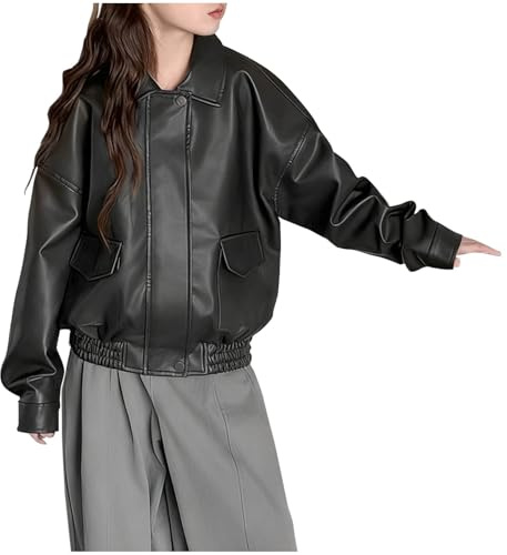 Saxrel Girls' Classic Turndown Collared Faux Leather Jacket – Button-Zip Motorcycle Jacket with Pockets Lightweight Waterproof Outerwear for Casual Daily Kids' Streetwear