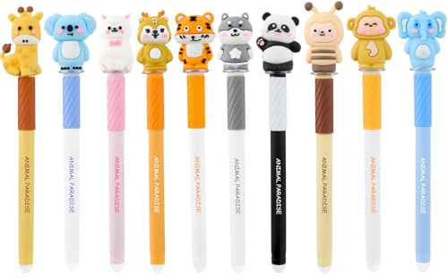 10 Stück Radierbare Stifte Gelstifte Radierbar Löschbare Gelstifte Tiere | Kunststoffmaterial, 0.5 mm Spitze, 10 Tiermotive, Löschbare Blaue Tinte, Schule Büro Nutzung, Ostern Einschulung Geschenk