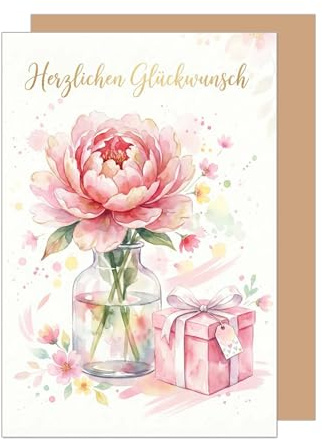 Edition Seidel Premium Glückwunschkarte zum Geburtstag mit Umschlag. Grußkarte Karte Geburtstagskarte Spruch für Mann Frau Freund Freundin Geschenk Pfingstrose Blumen (G3971 SW026)