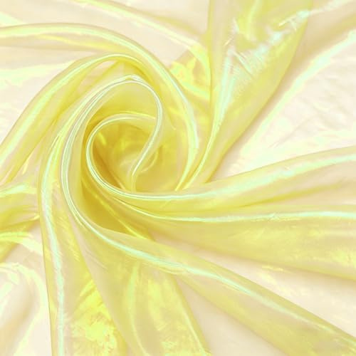 Organza Tüllstoff Glitzer Gelb, 500 x 150 cm, Tüll Meterware | für Gardine Vorhänge, Tischdecken, Kleid Bühnenshow, Faschingskostüme, Hochzeit Dekor