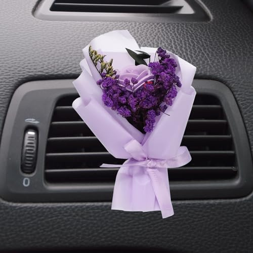 QUARKZMAN Light Purple Small Bouquet Car Air Freshener Vent Clips, Mini Decorative Rose Bouquet With Fragrance Diffuser Pour Women, Automotive Air Freshener Decoration, Style 4