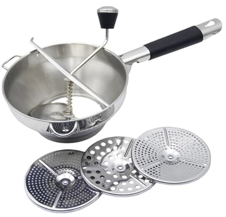 Passaverdure manuale, schiacciapatate in acciaio inox con 3 dischi intercambiabili, macinazione facile, per puree, schiacciapatate manuale Schiacciapatate manuale, passaverdure manuale, schiacciapatat