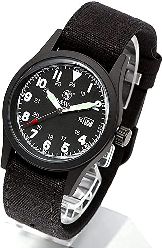 Smith & Wesson Men's Military Watch, 3 Interchangeable Canvas Straps, 3 ATM Water Resistant, Date Display, Scratch Resistant Glass, Military Style Watch for Outdoor Activities, Swimming, 40mm