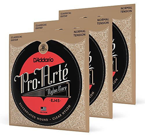 D'Addario Guitar Strings - Pro-Arte klassiska gitarrsträngar - EJ45-3D - gitarrsträngar av nylon - silverpläterad lindning, nylonkärna - normal spänning, 3-pack