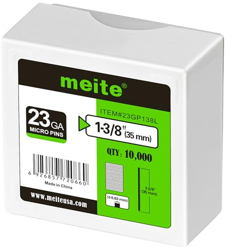 meite Clavos Pin 23GA Sin Cabeza 35 mm, 10.000 Unidades, Clavos Galvanizados Calibre 23 de 0,6 mm, Clavos para Pistola de Pines, Carpintería, Molduras y Marcos