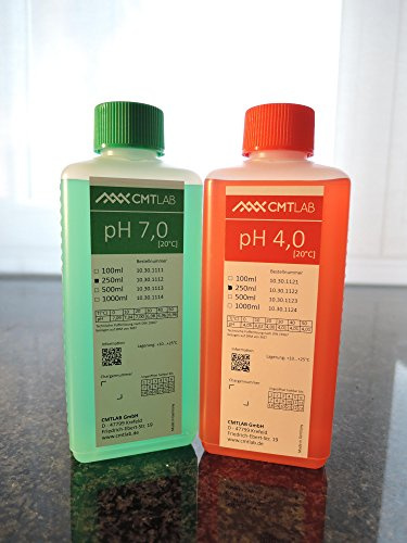 pH Pufferlösung pH 4,01 + pH 7,00 je 250 ml – Kalibrierlösung & Eichlösung für pH-Elektroden, Industriequalität, Made in Germany