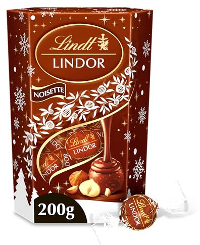 Lindt - Cornet LINDOR - Chocolat au Lait et Noisettes - Cœur fondant - Idéal pour Noël, 200g