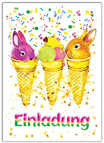 JuNa-Experten 12 Einladungskarten Kindergeburtstag Mädchen Jungen Tiere Jungs Geburtstagseinladungen Einladungen Geburtstags Party Kartenset Kaninchen