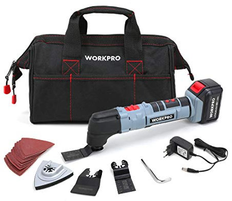 WORKPRO Strumento Multifunzione a Batteria da 20 V, Strumento di Oscillazione a 5 Velocità 0-16000 Giri/Min, con Batteria e Caricabatterie, 15 Accessori e Custodia, per Tagliare, Levigare e Raschiare