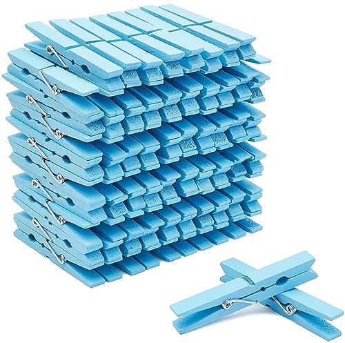 Juvale 100pk Baby Blue Wooden Large Clothes Pegs with Water Paint. - Baby Blue