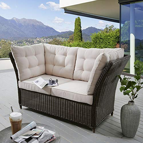 Beauty.Scouts Outdoor Collar Edition DEST 2er-Bank Ray, Vintage braun, 79 x 160 x 83 cm, mit Polster Natur, Gartensofa, 2er-Sofa, Garten, Balkonsofa, Loungesofa, Terrassensofa