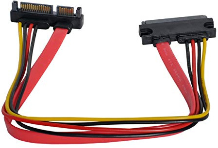 cablecc Abgewinkeltes SATA III 3.0 7+15 22-poliges SATA-Stecker-Buchse-Datenstrom-Verlängerungskabel 30 cm