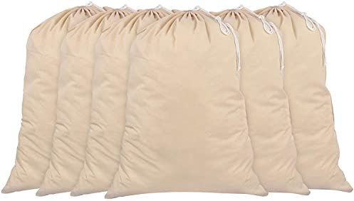 Sweet Needle Pack of 6 Heavy Duty Extra Large Laundry Storage Shopping Bags, 71x91 CM (28x36 IN) 75L - 100% Cotton, Highly durable, Draw-cord with cord-lock, Machine Wash and reusable Travel Bag