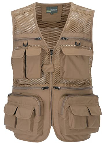 OlyljpinZ Hommes Gilet de Pêche en Maille Léger Respirant à Séchage Rapide Gilet Veste Sans Manches Multi Poches Gilet de Loisirs Pour Camping Chasse Pêche Photographie
