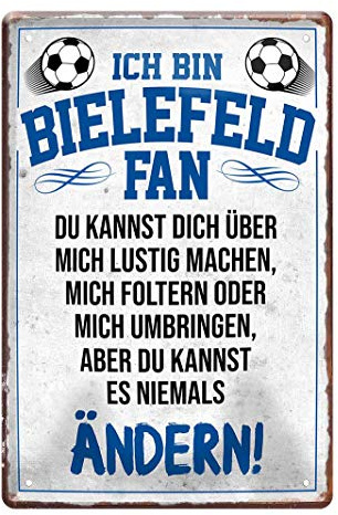 Blechschild Ich bin Bielefeld Fan - Metallschild Builefeld - Fan Ultra Anhänger - Deko Schild Artikel Zubehör - Haustür Eingang Garage Kinderzimmer Werkstatt - Souvenir Geschenk Idee - 20x30cm