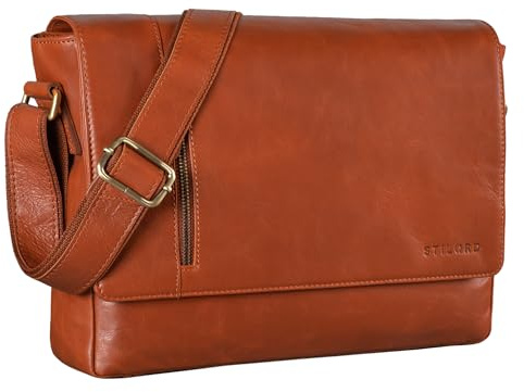 STILORD Davis Messenger Bag Leder 13 Zoll Laptop Tasche Vintage Umhängetasche Schultertasche für Uni Büro Büchertasche Messengertasche Echtleder Damen und Herren Farbe:Muskat - braun