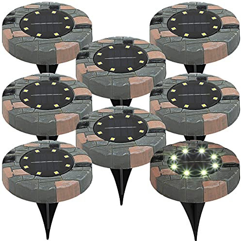 Lunartec LED Gartenleuchte: 8er-Set Solar-Akku-Bodenleuchten mit 8 LEDs, warmweiß, IP44 (Solar Bodenstrahler, Solarlampe Garten Boden, Einbaustrahler)