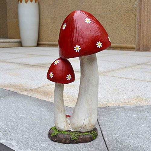YTOOZ Statuen für den Garten im Freien, Pilz-Skulpturen aus Kunstharz, süße Terrasse, Rasen, Basteln, Ornamente, handbemalte Figuren, rot, 15 x 14 x 31 cm (6 x 6 x 12 Zoll), Geschenk