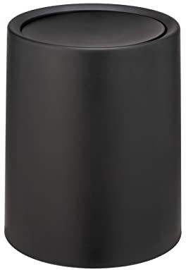 WENKO Pattumiera a ribalta Atri, portarifiuti per cosmetici da 6 l con coperchio, secchio interno in plastica di qualità, supporto integrato per sacchetto invisibile, (L/PxA): Ø 21x25,5cm, nero