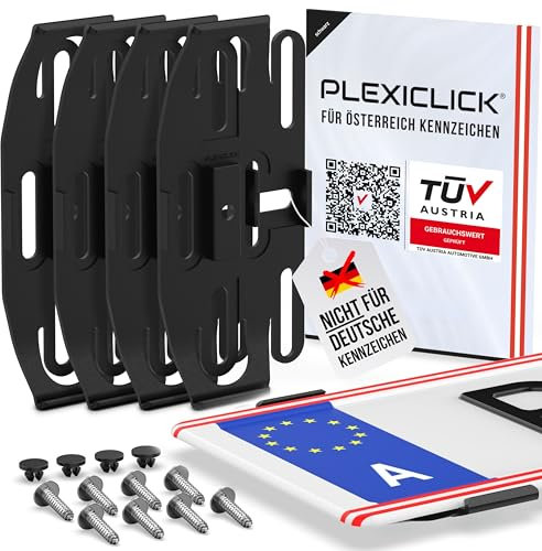 PLEXICLICK® Österreich | Kennzeichenhalter Rahmenlos unsichtbar | Rahmenlose Kennzeichenhalterung | Nummernschildhalter Schwarz | Fahrzeugpflege | Wechselkennzeichen Auto