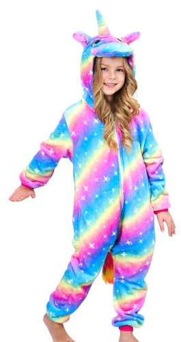Grenouillère Licorne Douce Pyjama Combinaison Surpyjama pour Enfants (Arc-en-ciel, 5-6 ans)