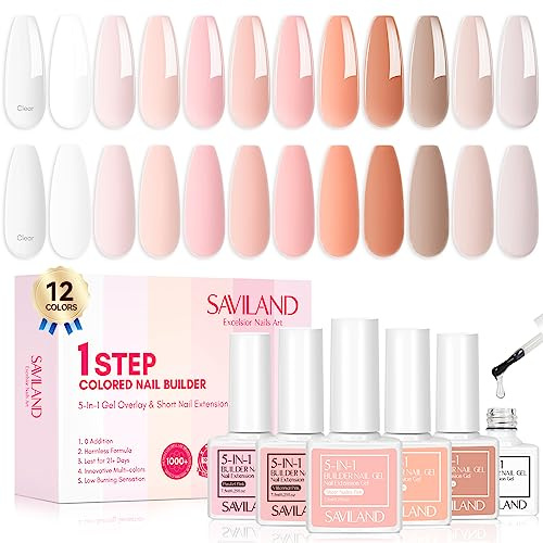 SAVILAND 12 Farben Builder Nail Gel Set – 5-in-1 Aufbaugel für Gelnägel, Builder für Nägel Nagelverstärker und Nagelhärter,U V Nagellack Gel Set,Rubber Base für Gelnägel Nagelverlängerung