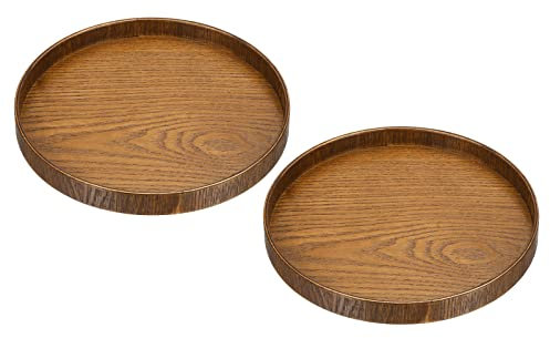 PATIKIL Madera Servir Bandeja 8 Pulgadas, 2 Paquete Redondo Decorativo Plato para Hogar Decoración Cocina Mesa Portavelas, Marrón