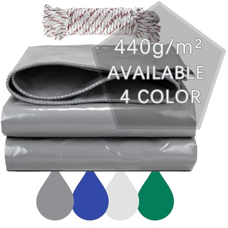 Jianyana Heavy Duty PVC Tarpaulin, Waterproof Tarp Sheet, 4 x 6m 440 g/m², Reinforced Eyelets, UV & Tear-Resistant, Weatherproof, MultiPurpose for Garden Gazebo Outdoor Furniture Protection, Grey
