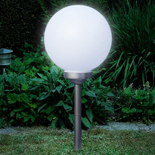 Boule de jardin solaire pour extérieur, avec éclairage LED, piquet de terre, batterie de 600 mAh, allumage automatique, lampe sphérique moderne et élégante (2, Ø 30 cm, blanc froid)