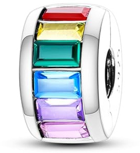 CYCUFF Clip Spacer Charm für Armband 925 Sterling Silber Pave Cubic Zirkonia Clip Verschluss Stopper Bead Charm Geschenk für Frauen Family Friends (Quadratischer bunter Zirkonium-Clip)