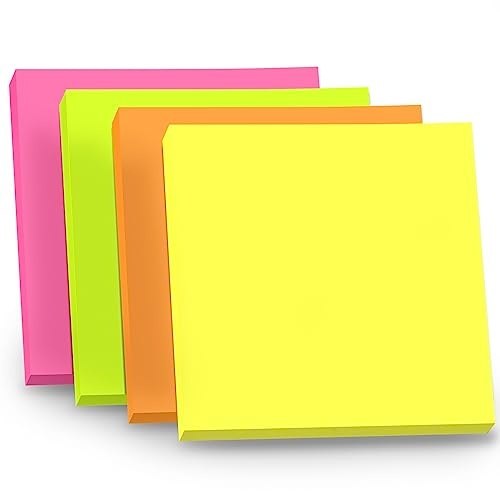 WAYTEX 400 självhäftande anteckningar, set med 4 block, med 100 klibbiga fyrkantiga anteckningar, 75 x 75 mm, 4 neonfärger