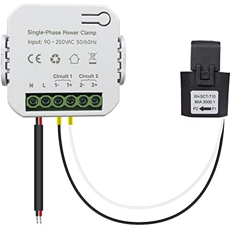 Nudiuhis Tuya Smart WiFi Energy Meter 80A with Current Transformer Clamp KWh Power Monitor Electricity Statistics 90-250V(1CT)