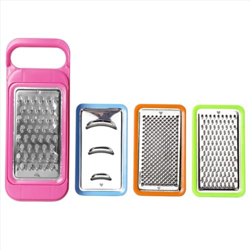 Accessorio da cucina multifunzionale, in acciaio inox, affettaverdure 4 in 1, set con 4 lame regolabili, per formaggio, frutta, verdura, aglio