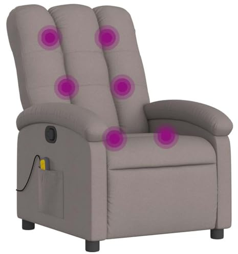 vidaXL Massagesessel, Sessel Verstellbare Rückenlehne, Fernsehsessel Relaxsessel mit Vibrationsfunktion, Liegesessel Polstersessel Ruhesessel, Taupe Stoff