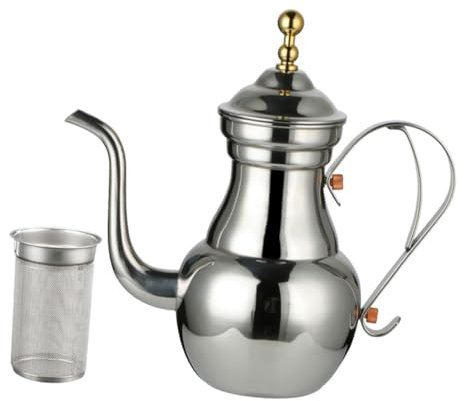 VINTORKY Decorative Stainless Steel Coffee and Tea Pot 1.5L Filter Design Long Narrow Spout Court Style Kettle for Household Hot and Cold Beverages